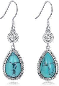 wholesale 925 Sterling Silver Turquoise Teardrop Drop Hook Earrings for Women Girls  4cm Long-Daisy Turquoise Earrings