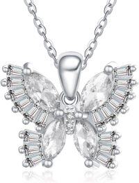 wholesale 925 Sterling Silver Birthstone Butterfly Necklace for Women-04-Apr-Rhinestone