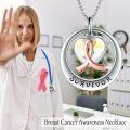 wholesale 925 Sterling Silver Heart-Shaped Pendant with Pink Ribbon and Yellow Crystal Survivor Necklace for Breast Cancer Awareness Gifts-0-5