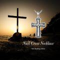 wholesale 925 Sterling Silver Mens Cross Necklace w/ 3 Nail Anchor Skull Pendant-0-4