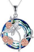 wholesale TOUPOP Hummingbird/dragonfly/butterfly/bee Necklace 925 Sterling Silver Rose Flower Insect Pendant Blue Circle Crystal Jewelry Christmas Gifts For Women -0-0