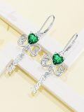wholesale 925 Sterling Silver Lucky Shamrock Drop Dangle Leverback Earrings with Green Crystal Heart and Knot Design-0-2