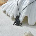 wholesale S925 Sterling Silver Black Cat Necklace with Cubic Zirconia for Women-0-1
