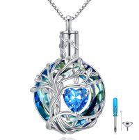 wholesale 925 Sterling Silver Tree Of Life Pendant With Red Heart Gemstone And Chain-03-Mar-Aquamarine