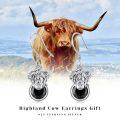 wholesale 925 Sterling Silver Highland Cow Earrings With Black Gem-0-5