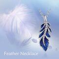 wholesale 925 Sterling Silver Blue Enamel CZ Leaf Pendant Necklace for Women-0-5