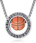 wholesale  925 Sterling Silver Basketball Pendant with Rune Circle and Orange Stone Accent on 44cm Adjustable Chain-0-0