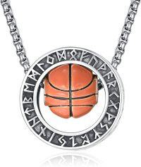 wholesale  925 Sterling Silver Basketball Pendant with Rune Circle and Orange Stone Accent on 44cm Adjustable Chain-WDQY-Basketball B