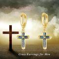wholesale Gold 925 Sterling Silver Turquoise Stone Cross Huggie Hoop Dangle Earrings 23x16mm-0-5
