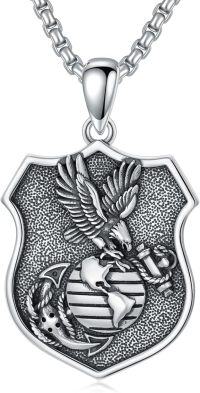 wholesale 925 Sterling Silver Globe Dragon Shield Pendant Necklaces for Men Women s-Marine Corps