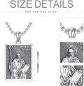 wholesale 925 Sterling Silver Rectangle Pendant with Saint Benedict Protection Charm on 3mm Box Chain Necklace for Men Women  (Silver)-0-2