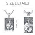 wholesale 925 Sterling Silver Rectangle Pendant with Saint Benedict Protection Charm on 3mm Box Chain Necklace for Men Women  (Silver)-0-2