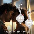 wholesale 925 Sterling Silver Round Pearl Leverback Drop Earrings 28mm Diameter with Cubic Zirconia and Rope Edge Design-0-1
