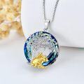 wholesale 925 Sterling Silver Tree of Life with Animals Pendant Necklace - Blue Crystal & Gold Plated Foxes and Cats Design-0-1