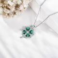 wholesale 925 Sterling Silver Clover Leaf Green Malachite Cubic Zirconia Accent Pendant Necklace for Women Girls Valentines Day Gifts Jewelry 43cm Chain Length-0-2