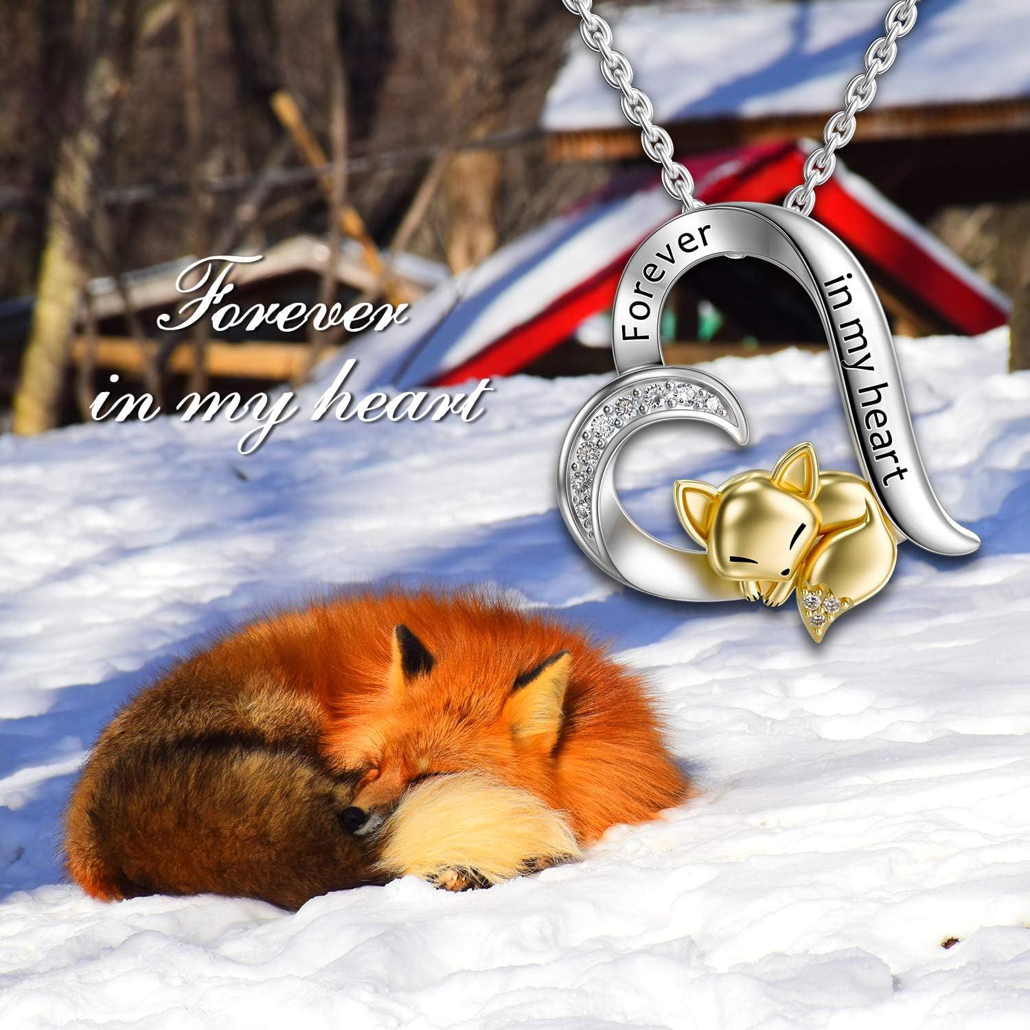925 Sterling Silver Metal Foxy Love Forever in My Heart Pendant Necklace Gifts for Her-0-4