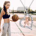 wholesale 925 Sterling Silver Heart-Shaped Basketball Player Pendant Necklace - Inspirational Gift for Women and Girls-0-5