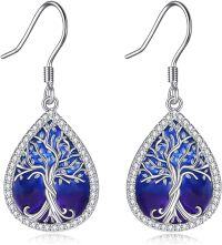 wholesale 925 Sterling Silver Blue & Purple Enamel Celtic Tree Of Life Drop Dangle Hook Earrings For Women  4cm Long-blue- purple