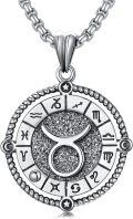 wholesale Sterling Silver Stone Zodiac Necklace 12 Constellation Horoscope Pendant-0-25