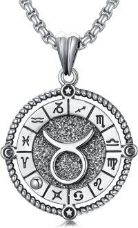 wholesale Sterling Silver Stone Zodiac Necklace 12 Constellation Horoscope Pendant-Taurus