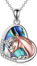 wholesale 925 Sterling Silver Heart-Shaped Horse Pendant Necklace with Abalone Shell and Cubic Zirconia Stones for Women-0-0