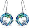wholesale 925 Sterling Silver Blue Crystal Palm Tree Sea Turtle Dangle Earrings-0-0