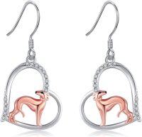 wholesale 925 Sterling Silver Greyhound Dog Heart Shape Dangle Drop Earrings for Women-Greyhound dog
