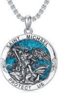 wholesale 925 Sterling Silver Saint Michael Pendant with Abalone Shell and Chain for Men Women  24 Length-0-10