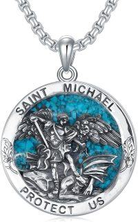 wholesale  Sterling Silver Stainless Steel St Michael St Christopher St Benedict St Jude Jesus Virgin Mary Necklace -A6-3.Saint Michael(blue turquoise)