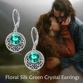 wholesale 925 Sterling Silver Green Crystal Round Drop Leverback Earrings Celtic Knot Design Irish Jewelry for Women Girls Gift 3cm Long-0-1