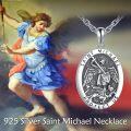 wholesale 925 Sterling Silver Saint Michael Protect Us Oval Medallion Travel Protection Pendant Necklace 45cm Chain with Cleaning Brush and Funnel Set-0-10