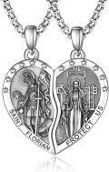 wholesale 925 Sterling Silver Heart-Shaped Saint Florian and Protect Us Couples Necklace Religious Gift Set -0-0