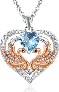 wholesale 925 Sterling Silver Rose Gold Plated Swan Birthstone Necklace for Women-12 Dec - Topaz