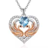 wholesale 925 Sterling Silver Rose Gold Plated Swan Birthstone Necklace for Women-12 Dec - Topaz