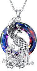 wholesale 925 Sterling Silver Rainbow Crystal Phoenix Pendant Necklace for Women Girls Mothers Day Gift-0-0