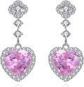 wholesale 925 Sterling Silver Pink Heart CZ Dangle Earrings for Women-0-0