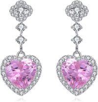 wholesale 925 Sterling Silver Pink Heart CZ Dangle Earrings for Women-Dangle Earrings