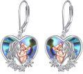 wholesale 925 Sterling Silver Heart Shaped Mermaid and Cat Pendant Leverback Earrings Gift for Her-0-0