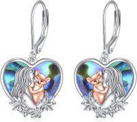 wholesale 925 Sterling Silver Heart Shaped Mermaid and Cat Pendant Leverback Earrings Gift for Her-Abalone