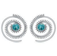 wholesale 925 Sterling Silver Turquoise Spiral Earrings With Crown Details-Style 1