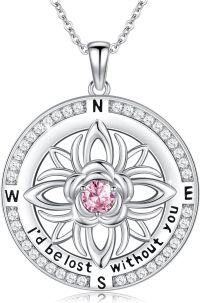 wholesale 925 Sterling Silver 12 Months Birthstone Compass Necklace for Women-10-October-Tourmaline