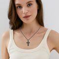 wholesale 925 Sterling Silver Black Enamel Leaf Design Cross Pendant Necklace for Men & Women-0-5