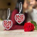wholesale 925 Sterling Silver Red Rose Heart Shape Garnet Gemstone Filigree Drop Earrings for Women Girls Gift-0-2