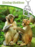wholesale 925 Sterling Silver Cutout Love Heart with 3 Monkeys Pendant Necklaces for Women Girls-0-4