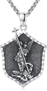 wholesale 925 Sterling Silver Saint Michael Archangel Shield Cross Necklace Catholic Protection Jewelry for Men Women Boys Girls Kids Gift -Saint Michael