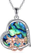 wholesale 925 Sterling Silver Abalone Shell Heart Pendant Necklace with Two Cute Axolotls - Love You Forever-0-0