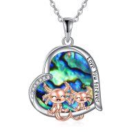 wholesale 925 Silver Axolotl Heart Pendant Necklace Rose Gold Plated Zircon Abalone Love You Forever-two cute abalone shell axolotl