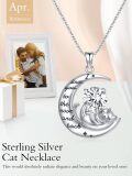 wholesale Sterling Silver White Gold Plated Cat Birthstone Pendant Necklace-0-1