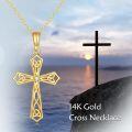 wholesale 14K Gold Celtic Knot Cross Necklace with Diamond Accent - Religious Fine Jewelry for Women-0-5