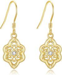 wholesale 14K Solid Gold Moissanite Filigree Teardrop Earrings, Bohemian Chic, Hypoallergenic, Gift Box-Filigree